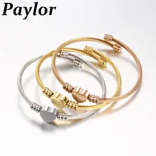 Новые модные Гладкие бусины в форме сердца браслет из нержавеющей стали для женщин Регулируемый закрученный провод браслет брендовый браслет