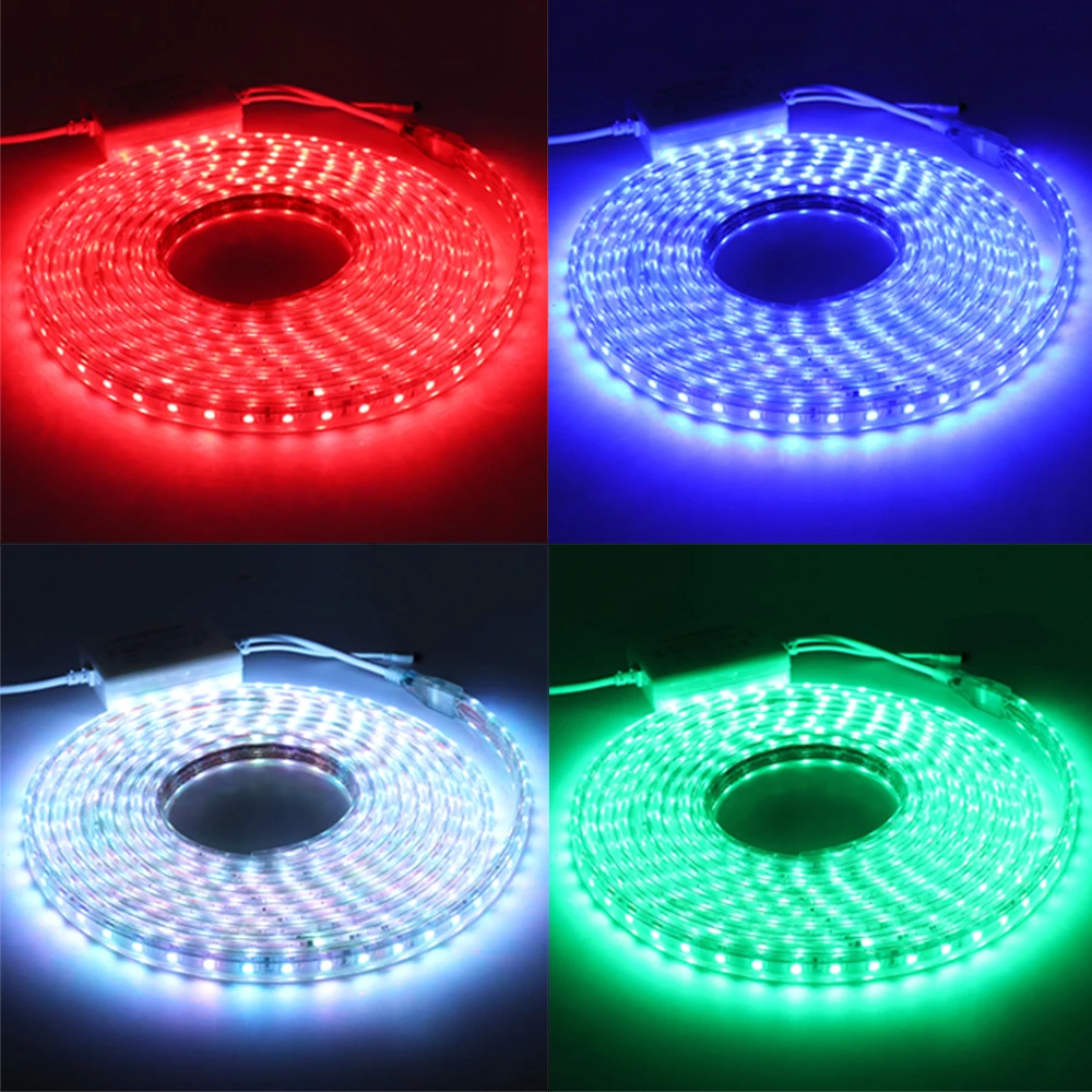 Светодиодная лента 220 В IP67 водонепроницаемая гибкая лента 5050 RGB SMD Диодная лента светодиодный контроллер ИК пульт дистанционного управления 60 Светодиодный s/M светильник JQ