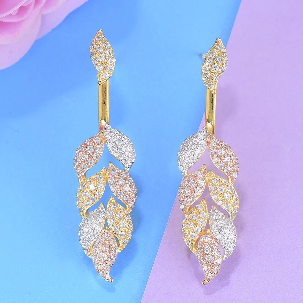 

GODKI Luxury 3 Tone Flower Cluster Stud Earrings For Women Wedding Cubic Zircon Crystal African Dubai Silver Bridal Earrings NEW
