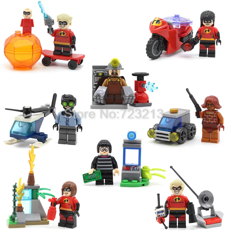 

8pcs/set Cartoon Movie The Incredibles Bob Helen Figure Set Violet Parr Bricks Building Blocks Gift Toys for Children SY1089