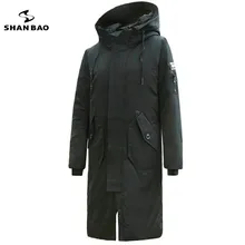 SHANBAO marca anti-frío gruesa caliente abajo chaqueta 2018 nuevo invierno delgado de la manera con capucha parka larga ocasional negro Azul caqui