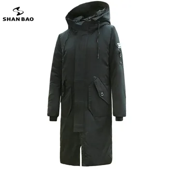 

SHANBAO brand anti-cold thick warm down jacket 2019 winter new men's fashion slim hooded parka casual long coat black blue Khaki