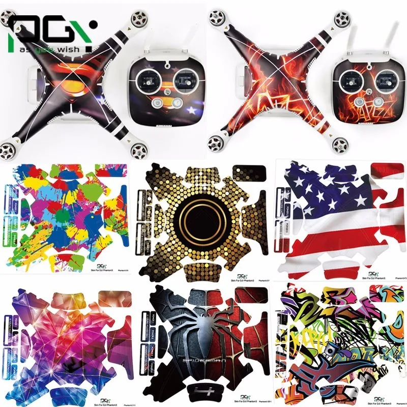 PGY DJI Phantom 3 Accessories Phantom3 Stickers 3M Graphic Wrap Skin Skins Decals Quadcopter Drone Parts