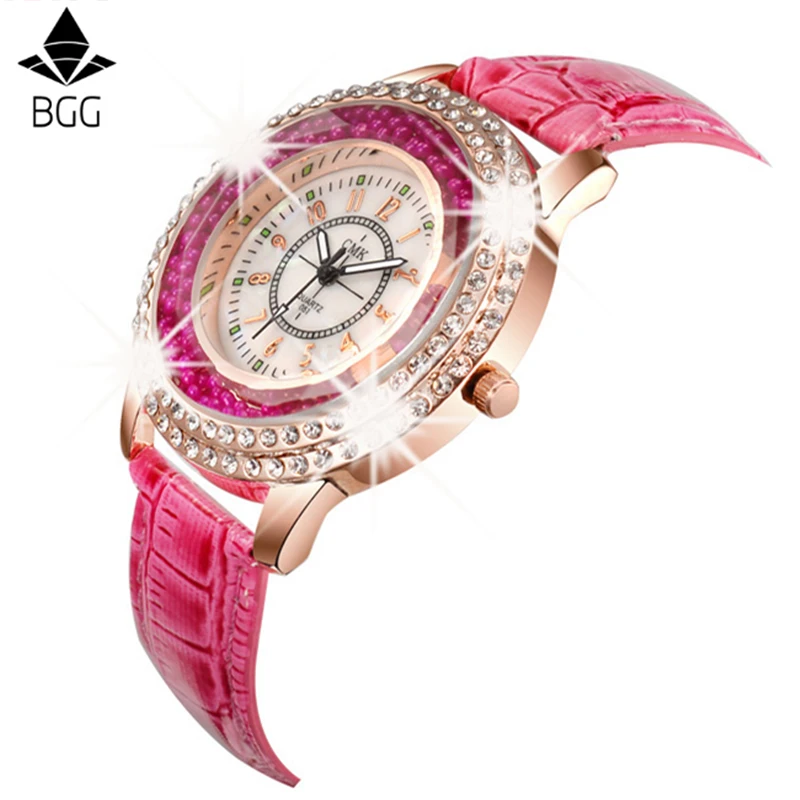 

New Fashion Ladies Watch Crystal Rhinestone PU Leather Watches quicksand Women Dress Quartz Wristwatch clock Hours Reloj Mujer