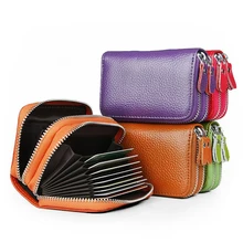 Мужской/женский держатель для кредитных карт из натуральной кожи с двойной застежкой-молнией, держатель для банковских карт, кошелек для монет из воловьей кожи