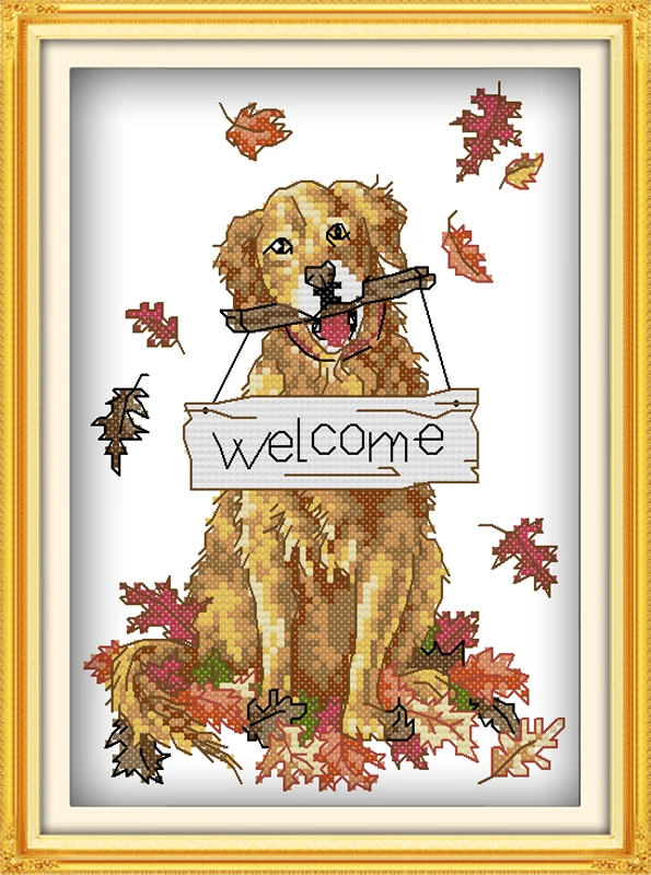 

Welcome Dog Counted Cross Stitch 11CT Printed 14CT Cross Stitch Set DIY Chinese Cotton Cross-stitch Kit Embroidery Needlework