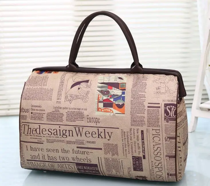 LJT новая холщовая Дорожная сумка большой вместимости для мужчин и женщин, ручная сумка для багажа, водонепроницаемая дорожная сумка для путешествий, сумка для вещания, винтажные сумки - Цвет: Retro Newspaper