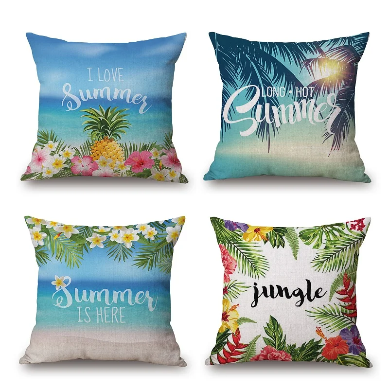 Summer Love Cushion Cover Pineapple Flower Pillow Cases Ocean Coconut
