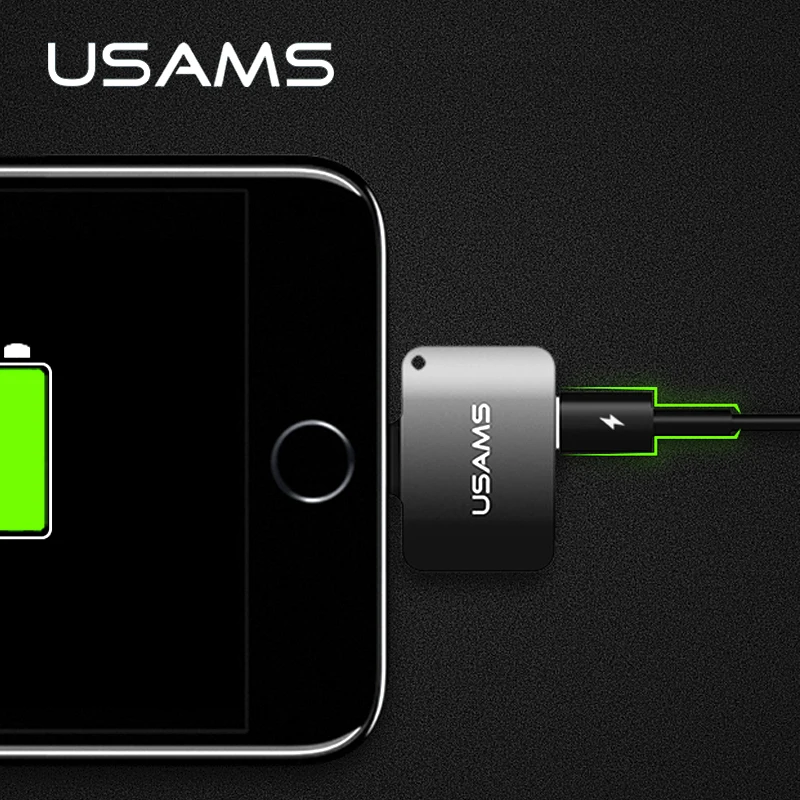 2 в 1 OTG адаптер для Lightning до 3 5 мм AUX штекер USAMS разъем наушников iPhone 7 и PLUS Aux