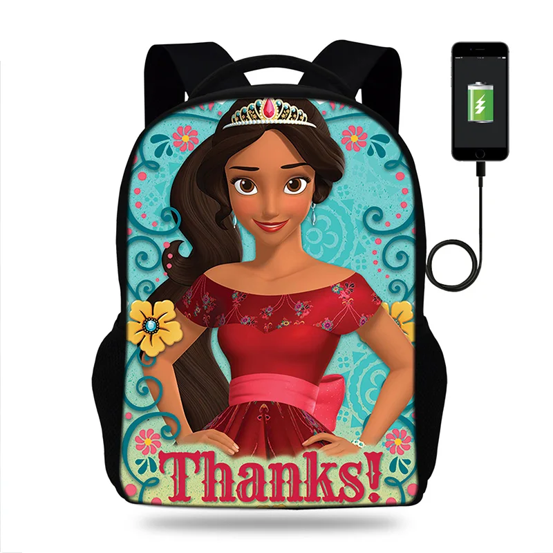 17 дюймов популярности аниме Elena of Avalor печати рюкзак детский школьный USB зарядка