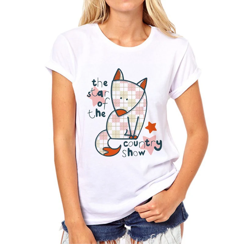 Новая женская футболка Kawaii Fox топы с принтом в виде животного графическая футболка Женская милая белая футболка Harajuku