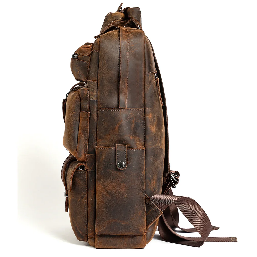 Ретро crazy horse кожаный мужской рюкзак большой емкости 15,6 дюймов сумка на плечо для ноутбука первый слой кожаный мужской рюкзак для путешествий