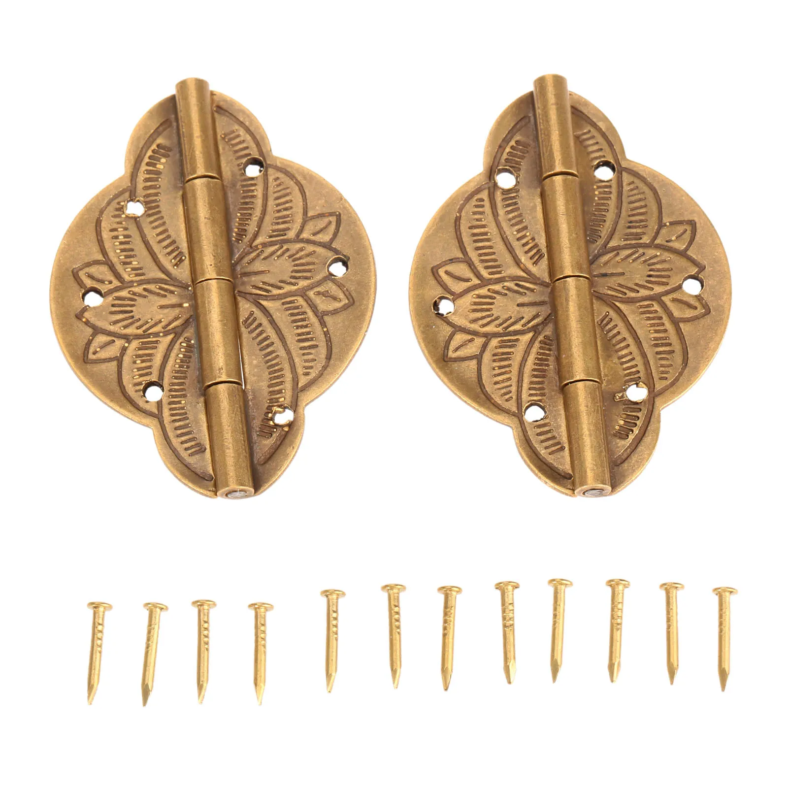 2Pcs Brass Furniture Hinge Antique Decorative Jewelry Wood Box