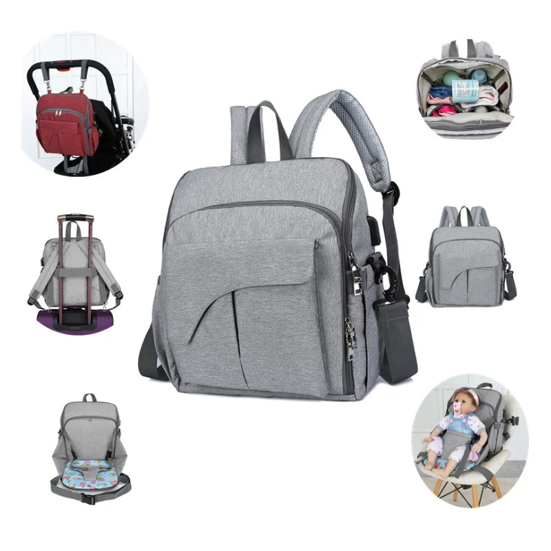 

Maternity Diaper Bag Baby Booster Seat Feeding Chair With USB Interface Waterproof Material High Capacity New Mummy Backpack
