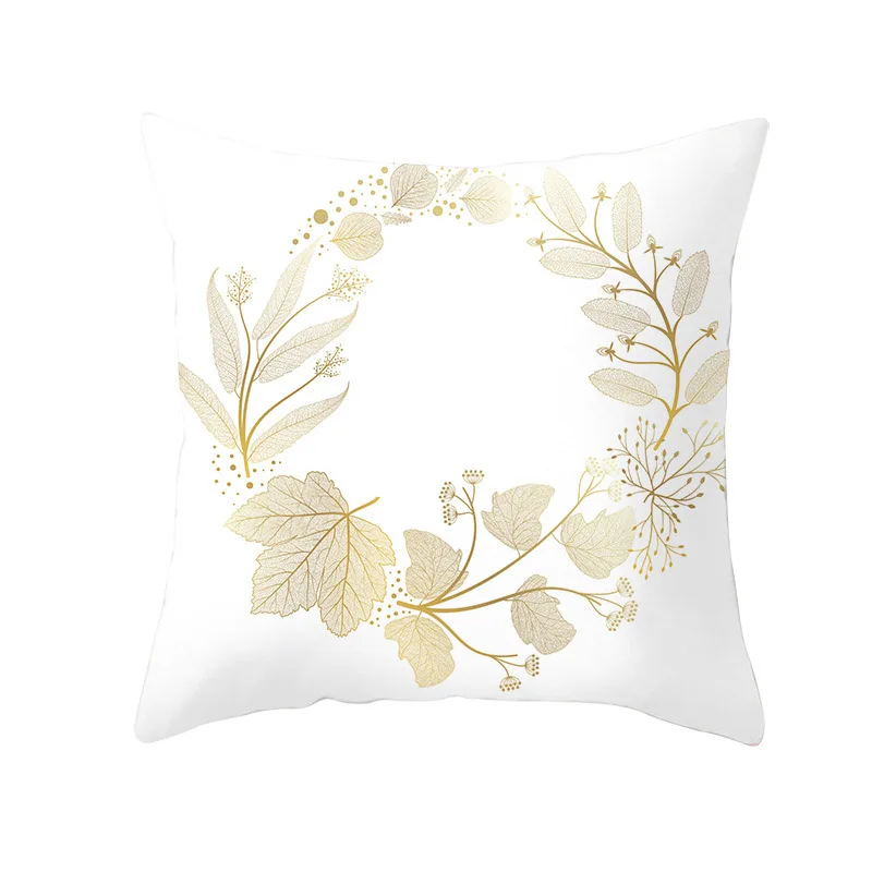 Декоративные подушки из полиэстера с золотыми цветами 45*45 см, наволочка с листьями, мягкий чехол для дома, 1 шт