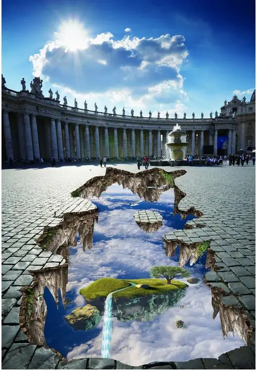 3D наклейки на пол объемное небо заказ самоклеящиеся ПВХ водонепроницаемые для