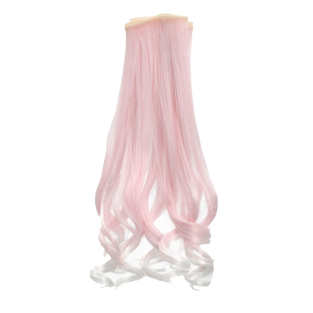 Fashion 25cm DIY Doll Wigs Hair Long Curly Wavy High Temperature Wire Handmade Light Pink Accessories