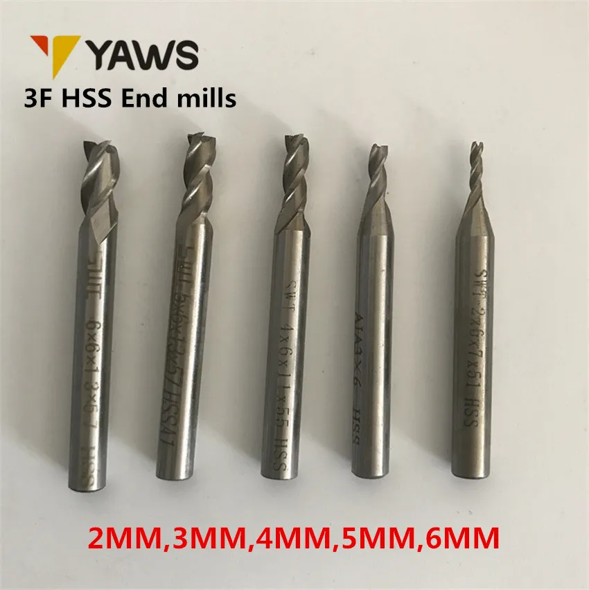 5Pcs SWT End Mills cutter HSS 3 Flute 2mm 6mm Diameter Milling Cutter