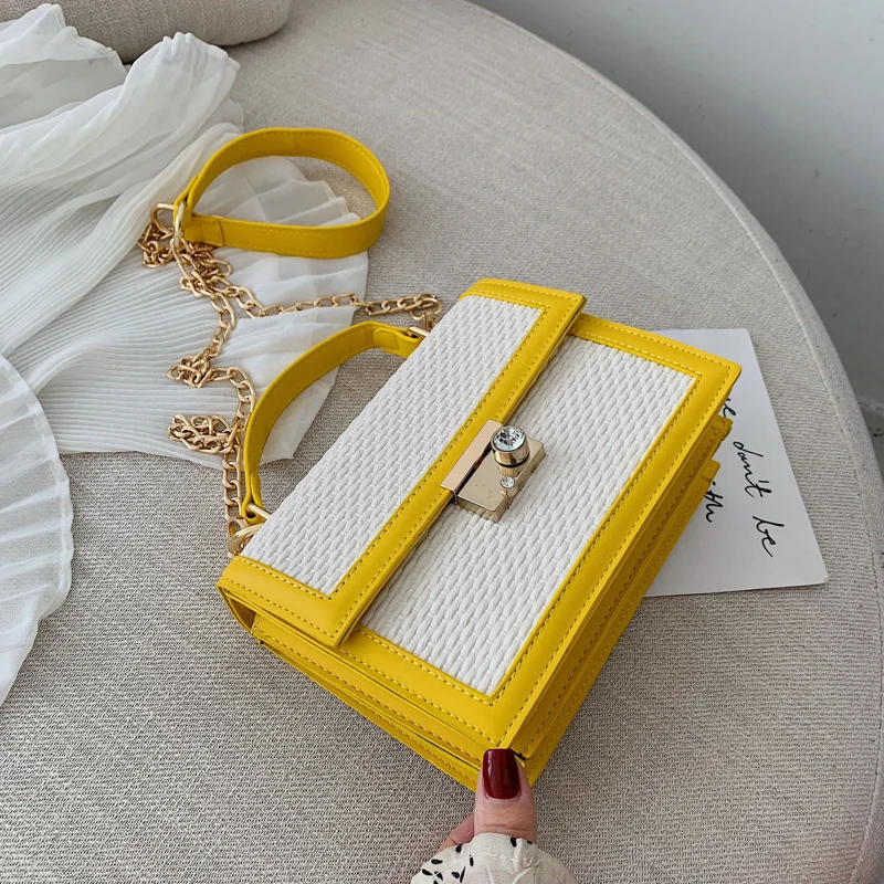 Элегантная женская сумка-тоут, новинка, качественная женская роскошная сумка из искусственной кожи, сумка-мессенджер с бриллиантовым замком и цепочкой - Цвет: Цвет: желтый