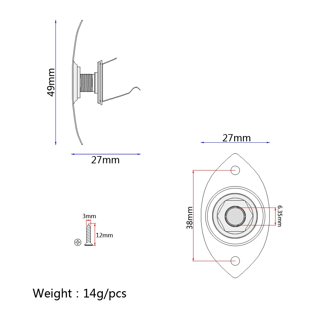 1/4'' 6.35mm Oval Indented Guitar Jack Socket Plate with Neck Plate for Fender Strat Tele Guitar