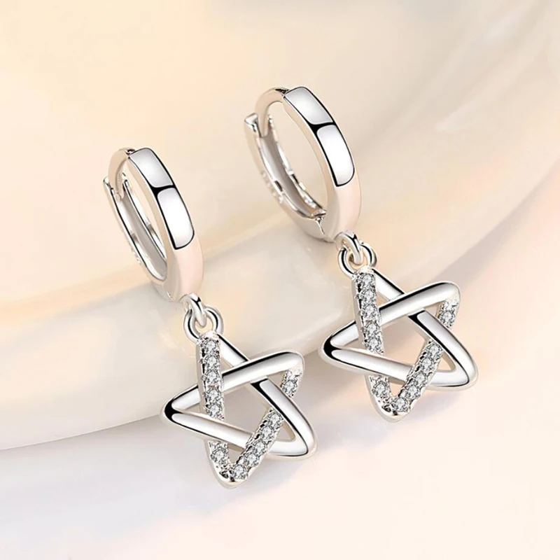 

Fashion 925 Silver Earrings For Women Wedding Jewelry Exquisite Micro-Inlay Zircon Hollow Star Earring Girl Valentine's Day Gift