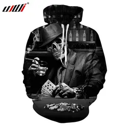 UJWI толстовки 2019 новые мужские курить покер Череп 3D печатных хип хоп Уличный длинный рукав Топ головные уборы Толстовка