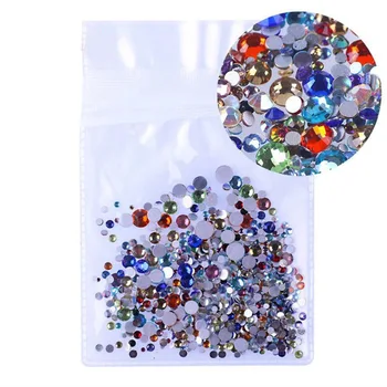 

ss3-ss30 Mix Sizes 1000PCS/Pack Crystal Clear AB Non Hotfix Flatback Nail Art Rhinestones For Nails 3D Nail Art Decoration Gems