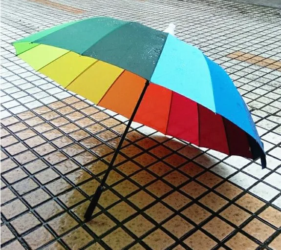 16K длинная ручка/прямой зонтик с крышкой, Радужный зонтик, печать логотипа доступны в качестве деловых подарков для промо-акций - Цвет: straight handle