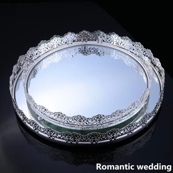 

4pcs/lot Romantic Wedding Lace Mirror Tray Cake Stand Metal 2 Size Cake Racks for Wedding Party Event Usage