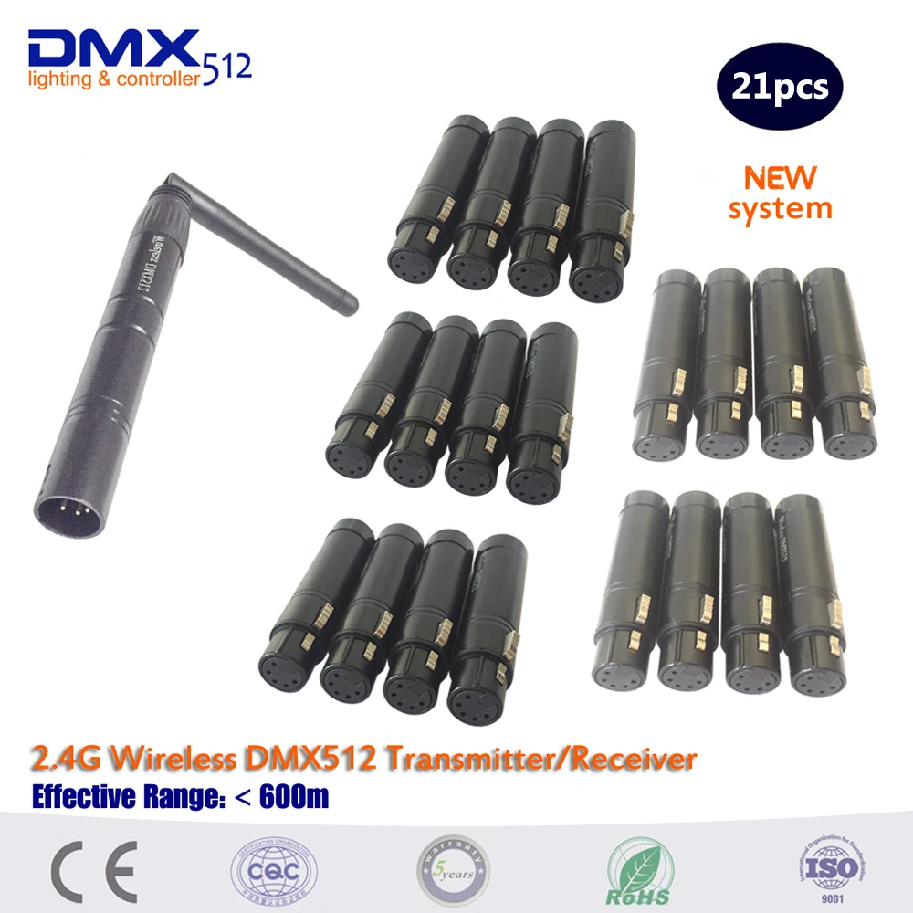 Акция! 21 шт./лот 5-контактный XLR 2.4 г Wi-Fi DMX Освещение контроллер, беспроводной DMX512 передатчик и приемник для сцены номинальной стороны света