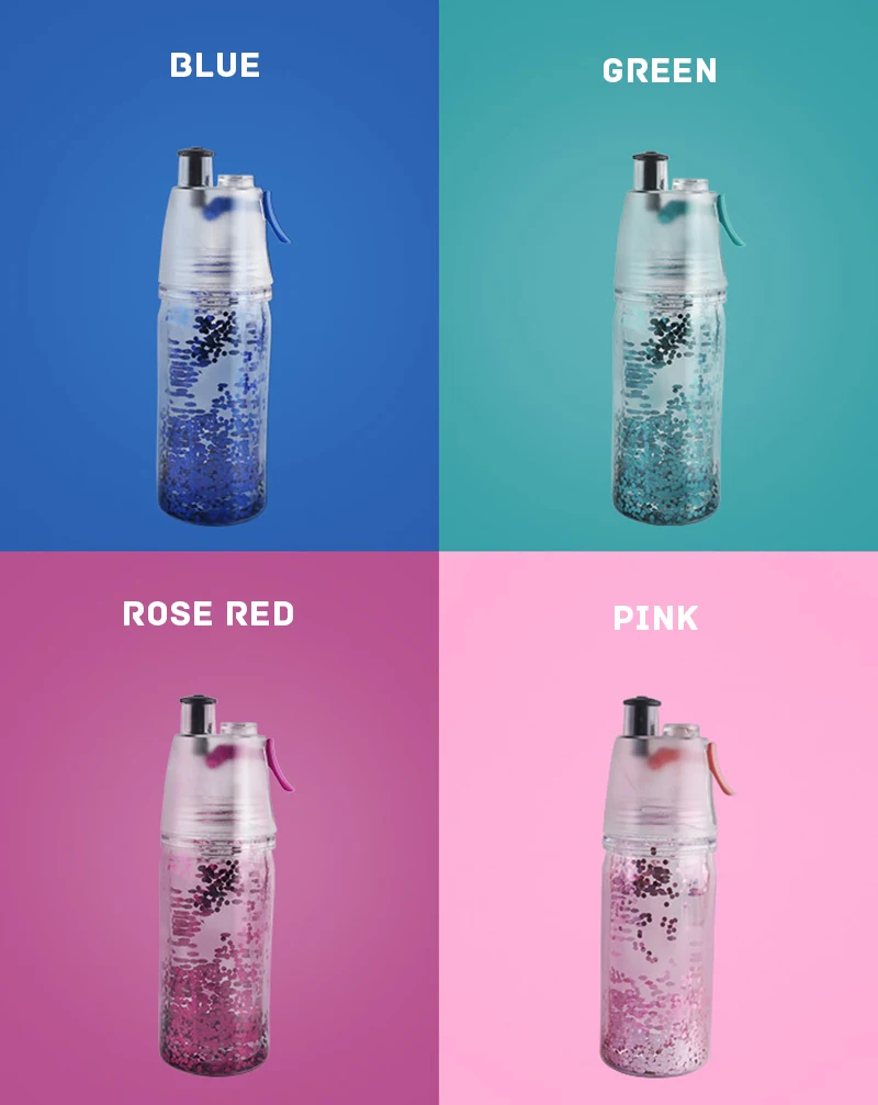 Сияющая Спортивная бутылка для воды 350 мл распылитель туман выдавливаемая бутылка сверкающая запотевание портативная наружная двухслойная спрей 6 цветов