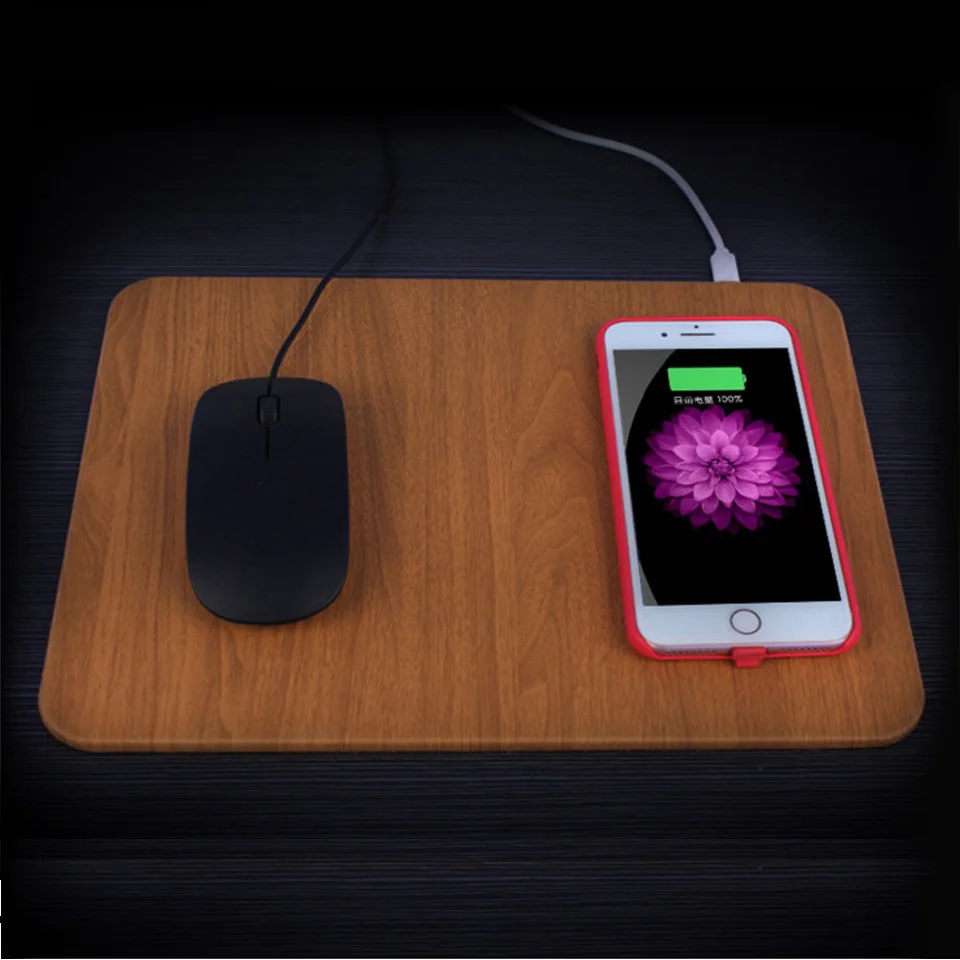 Qi Wireless Charging Mouse Pad Ultra Slim PU Leather Wood Texture