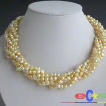 6 нитей 1" 7 мм желтый барокко пресноводным культивированным жемчугом ожерелье
