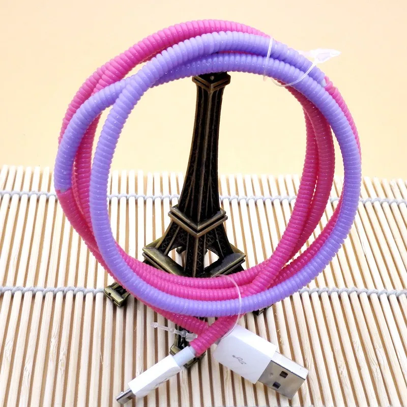 100 шт/партия сплошной цвет ТПУ Спираль USB зарядное устройство кабель протектор изоляция для кабеля намотки для зарядки кабелей органайзер, длина 50 см