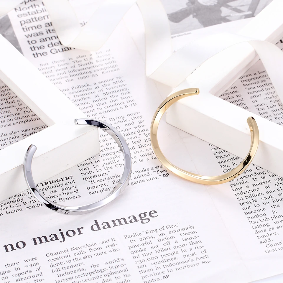Simple Classic Titanium Stainless Steel Bangle Gold Color For Women Cuff Bracelets Men Female Open Bangles