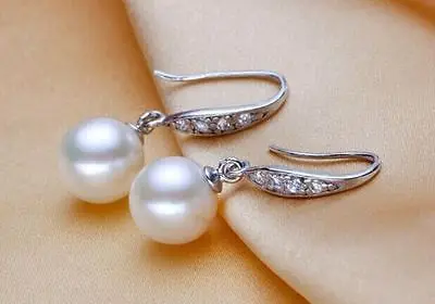 

Jew313 PAIR of South sea genuine white perfect round pearl earring huge 10mm silver