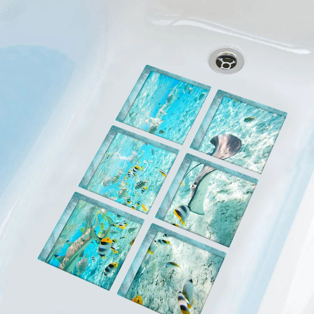 

6pcs/set Underwater World Ocean 3D Bathtub Stickers Waterproof Adhesive Non Slip Bath Bathroom Decor Wall Sticker 15x15cm