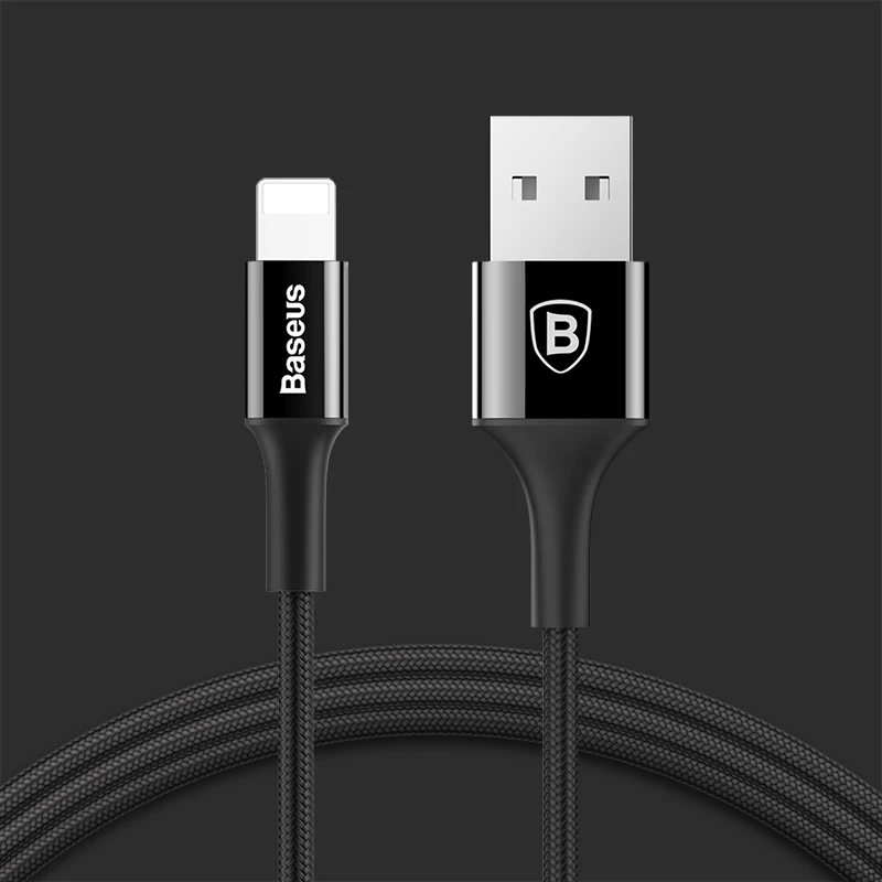 Usb-кабель для зарядки Baseus для iPhone X, 8, 7, 6, кабель для быстрой зарядки для iPad, iPhone, usb-кабель для зарядки, кабель для передачи данных - Цвет: Черный