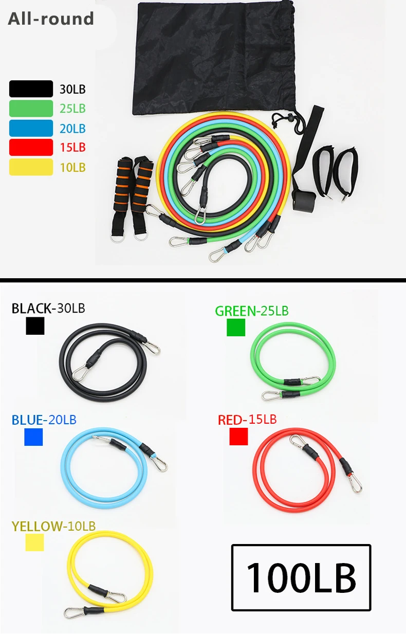 11Pcs/Set Latex Resistance Bands Yoga Exercise Fitness Band Rubber Loop Tube Bands Pull Rope Gym Door Anchor Ankle Straps