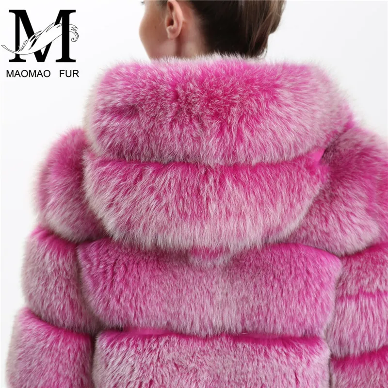 Real Fox Fur Coat Women Winter 2018 Fashion Natural Fox Fur Jacket with Hood Outfit Hoodies Genuine Real Fur Hooded Coat Female