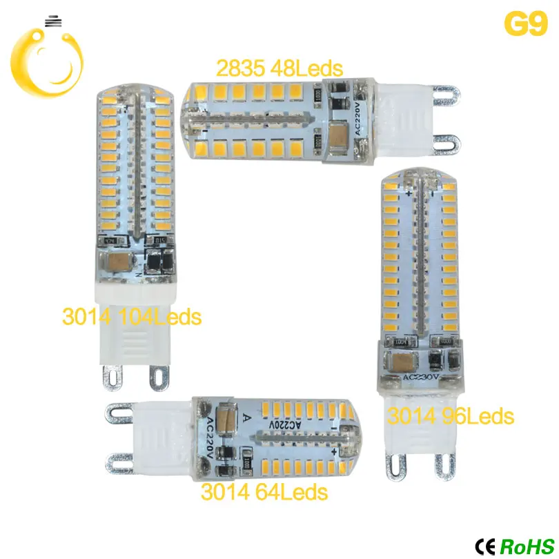 5 шт./лот G9 G4 Светодиодная лампа SMD2835 3014 AC220V 3 Вт 7 8 10 12 360 градусов хрустальная