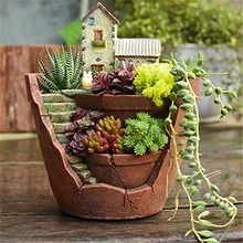 Resin Plant Flower Pots Succulent Plant Fleshy Flower Pot Decorative Container Garden Planter Micro Landscape Home Decoration