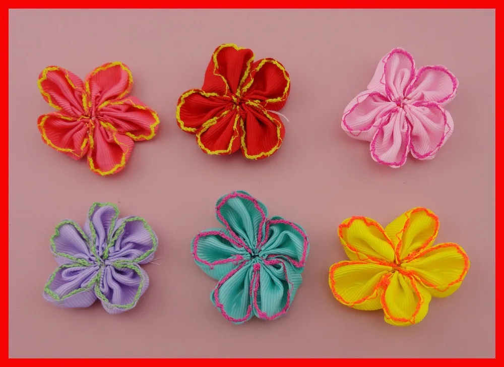 20 шт. 5 0 см 2 &quotразные цвета кроше Grosgrain цветы патчи Аппликации брошь без штифта