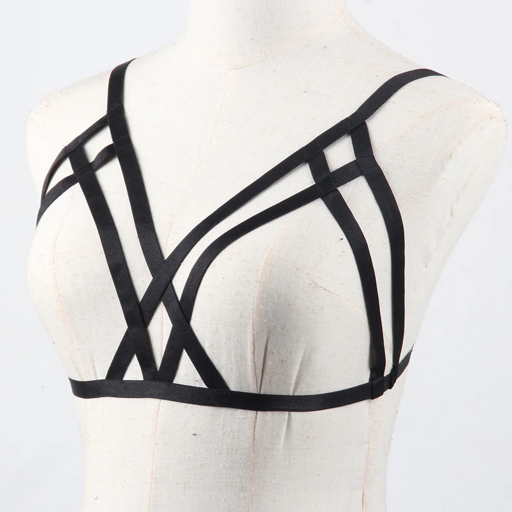 2018 new bust bondage bra sexy bust garterbelt Black Elastic Bondage lingerie Gothic bust Caged women belt bondage