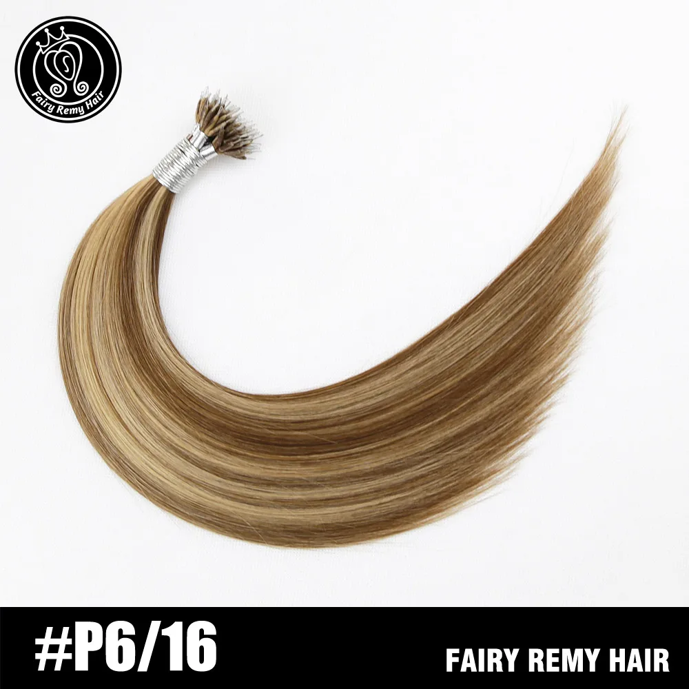 Фея Волосы remy 0,8 г/локон 18 дюймов, Remy настоящие нано кольцо ссылки Пряди человеческих волос для наращивания эффектом деграде(переход от темного к Цвет# T6/16 прямые волосы на микро-бусины заколки для волос 40g - Color: P6-16