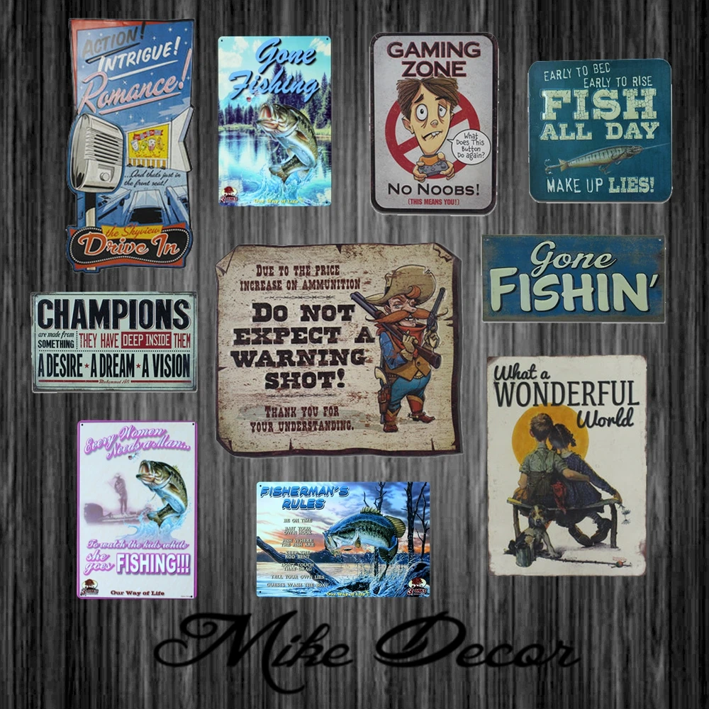 

[ Mike Decor ] HUNT Style Fish Metal Sign Retro Gift Irregular Wall Plaque Home Store Party decor FZ-5