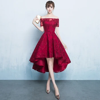 

Spring New Slim Flower Banquet Gowns Burgundy Bridesmaid Wedding Dress Korea Beauty Off Shoulder Evening Cheingsam Vestidos