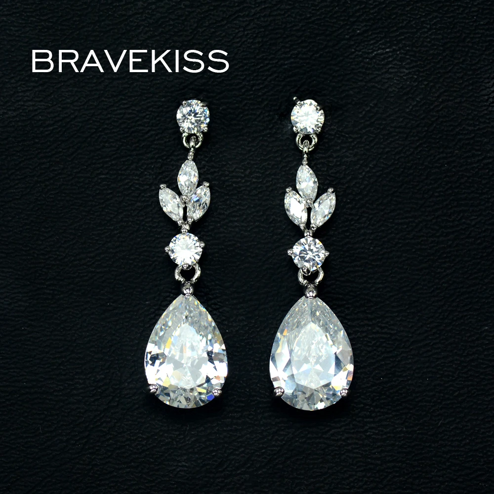 Свадебные серьги подвески с фианитами в форме капли воды|chandelier drop earrings|chandelier