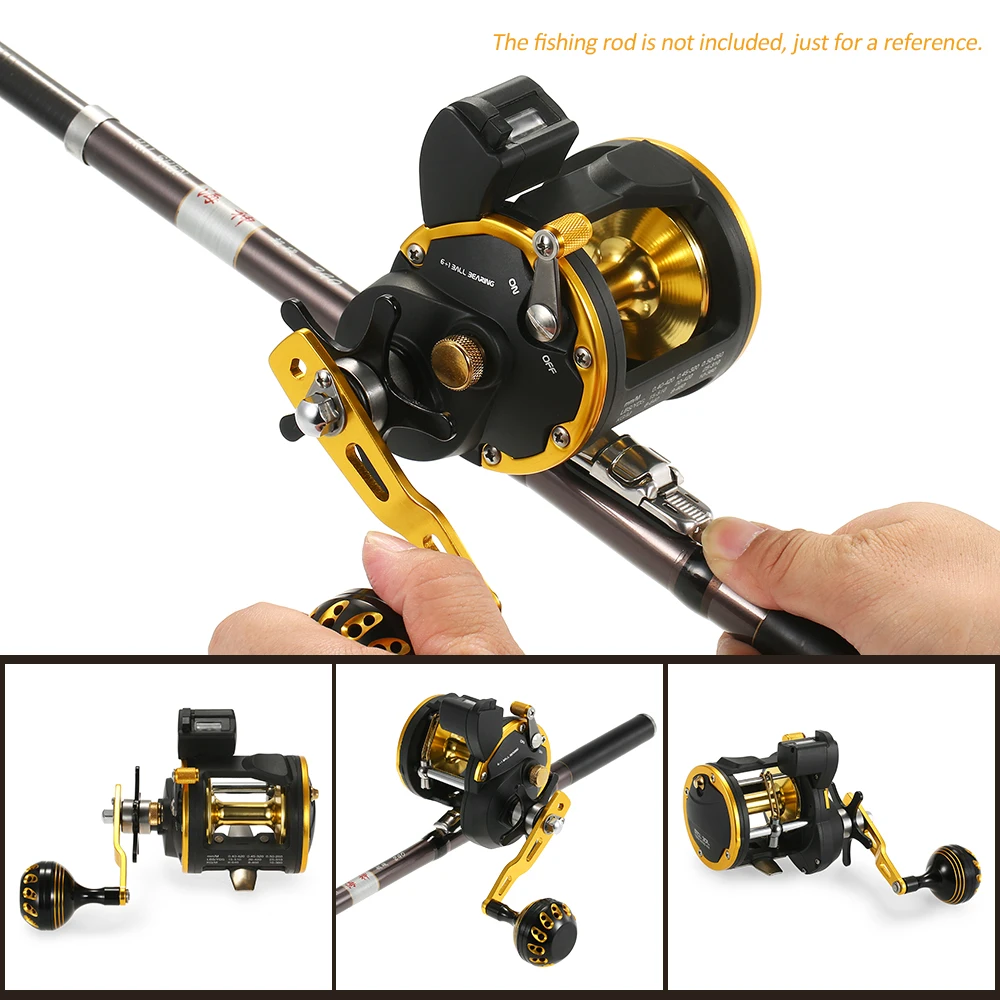 

6+1 Ball Bearing Fishing Trolling Reel with Line Counter Alarm Bell Drum Reel Fish Vessel Plate Bait Casting Wheel De Pesca