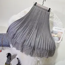 NFIVE бренд женские кружевные замшевые вельветовые юбки из оленьей кожи Новая мода осень зима Корейская эластичная юбка средней длины с высокой талией